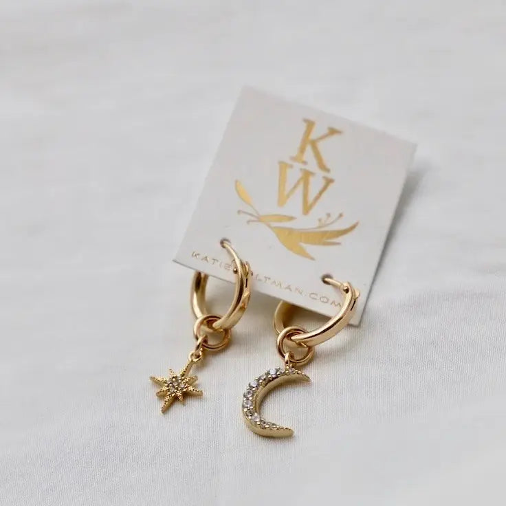 CELESTIAL STAR AND MOON HOOPS Earrings Katie Waltman Jewelry 
