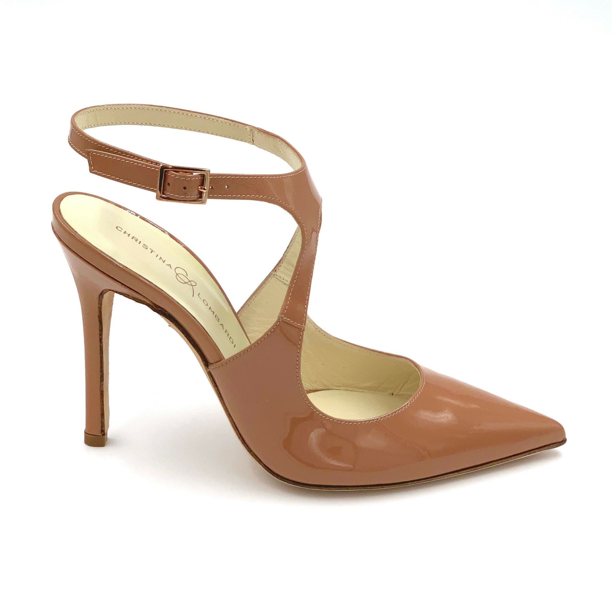 Nadia | Uniquely Shaped Heel with Ankle Strap - Christina Lombardi